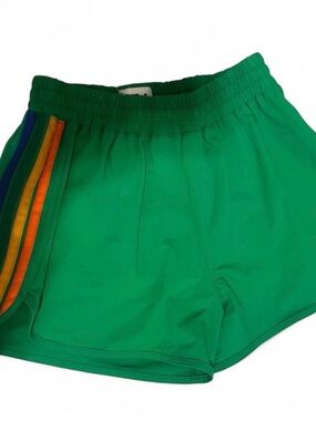 Aviator Nation Kids Green Shorts with Rainbow Side Stripes
